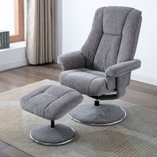 Denver Swivel Recliner Chair & Stool Set in Pewter Fabric Denver Swivel Recliner Chair & Stool Set in Pewter Fabric