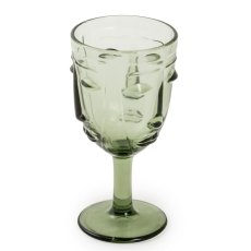 Set of 6 Green Deco Face Wine Glasses
