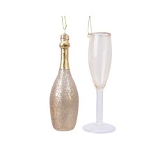 Kaemingk Champagne Bottle and Glass Bauble Kaemingk Champagne Bottle and Glass Bauble