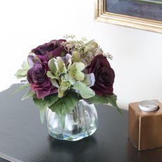 Floralsilk Burgundy Green Rose & Hydrangea in Curve Vase