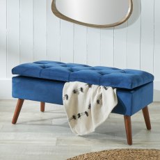Peggy Buttoned Storage Bench Footstool in Sapphire Blue Velvet Peggy Buttoned Storage Bench Footstool in Sapphire Blue Velvet