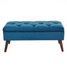 Peggy Buttoned Storage Bench Footstool in Sapphire Blue Velvet