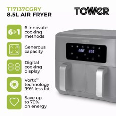 Tower Dual Basket Vortx Air Fryer Grey Tower Dual Basket Vortx Air Fryer Grey