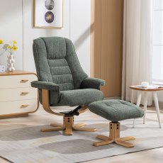 Sardinia Swivel Recliner Chair & Stool in Fern Fabric