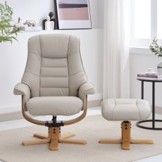 Sardinia Swivel Recliner Chair & Stool in Mushroom Leather