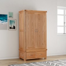 Gloucester Oak Double Door Wardrobe with 2 Drawers