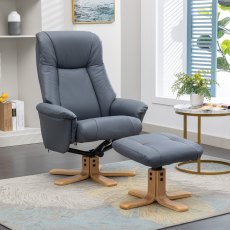 Hawaii Petrol Blue Leather Swivel Chair and Stool Set Hawaii Petrol Blue Leather Swivel Chair and Stool Set