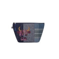 Earth Squared Tweed Applique Makeup Bag Highland Cow Humbie Navy