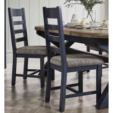 Heritage Editions Blue Ladder Back Dining Chair with Dark Grey Fabric Seat Heritage Editions Blue Ladder Back Dining Chair with Dark Grey Fabric Seat