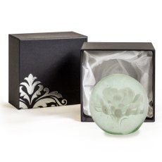 McGowan Rutherford Medium White Flower Glass Ball Paperweight