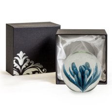 McGowan Rutherford Medium Blue and White Flower Glass Ball Paperweight McGowan Rutherford Medium Blue and White Flower Glass Ball Paperweight