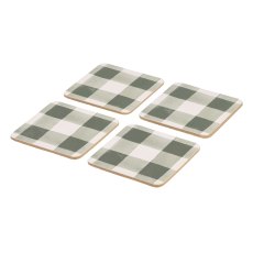 Woodbury Lane 4 Set of Gingham Green Cork Coasters