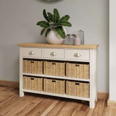 Hastings 3 Drawer 6 Basket Cabinet in Stone Hastings 3 Drawer 6 Basket Cabinet in Stone