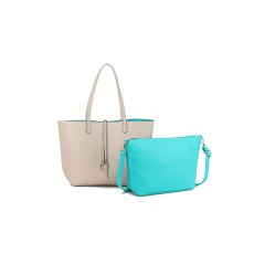 Long & Son Beige and Teal Reversible Tote Bag Long & Son Beige and Teal Reversible Tote Bag