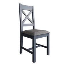 Heritage Editions Blue Cross Back Dining Chair with Check Grey Fabric Seat