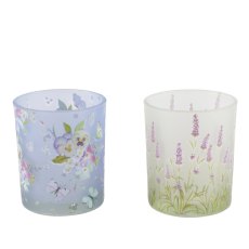 Kaemingk Floral Print Frosted Glass Tealight Holder Kaemingk Floral Print Frosted Glass Tealight Holder