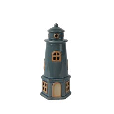 Kaemingk Dark Blue Porcelain Lighthouse Ornament