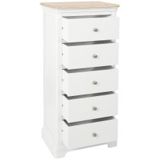 Broadway 5 Drawer Tallboy in White