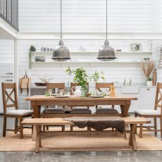 Manor Oak 2m Extending Crossed Leg Dining Table with 5 Cross Back Chairs & Bench