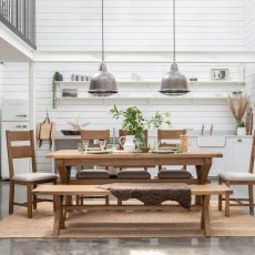 Manor Oak 2m Extending Crossed Leg Dining Table with 5 Ladder Back Chairs & Bench Manor Oak 2m Extending Crossed Leg Dining Table with 5 Ladder Back Chairs & Bench