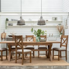 Manor Oak 2m Extending Crossed Leg Dining Table with 6 Cross Back Chairs