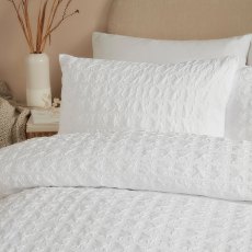 Serene White Embossed Grid Duvet Set