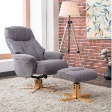 Dubai Swivel Chair and Stool Set in Lisbon Grey