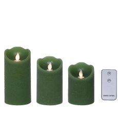 Kaemingk Set of 3 Green Remote LED Candles