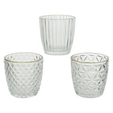 Kaemingk Glass Gold Edge Textured Tealight Holder