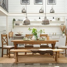 Manor Oak 2m Extending Crossed Leg Dining Table with 4 Cross Back Chairs & Bench