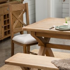 Manor Oak 2m Extending Crossed Leg Dining Table with 4 Cross Back Chairs & Bench