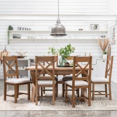 Manor Oak 1.5m Extending Crossed Leg Dining Table with 6 Cross Back Chairs