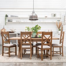 Manor Oak 1.3m Extending Crossed Leg Dining Table with 6 Cross Back Chairs