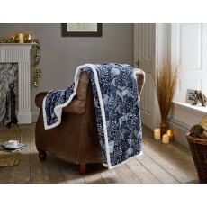 Deyongs Sherpa Fleece Throw Woodland Folk Navy