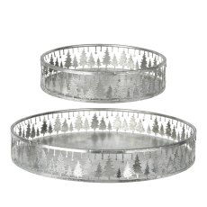 Kaemingk Tray Iron Round Silver Washed Tree Kaemingk Tray Iron Round Silver Washed Tree