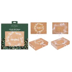 Green Christmas Kraft Gift Box Wreath Robin Set Of 2 Green Christmas Kraft Gift Box Wreath Robin Set Of 2