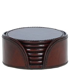 Ashwood Leather Round Coasters Tan Ashwood Leather Round Coasters Tan