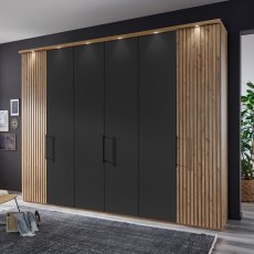 Wiemann Chicago 3m 6 Door Wardrobe in Graphite with Cornice and LEDs Wiemann Chicago 3m 6 Door Wardrobe in Graphite with Cornice and LEDs