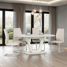 Lazzaro 1.6m Putty Extending Table with 4 Taupe Irma Chairs
