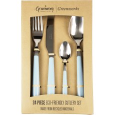 Greenworks 24 Piece Cutlery Set Seersucker Stripe Greenworks 24 Piece Cutlery Set Seersucker Stripe