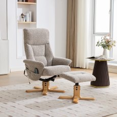 Normandy Chair & Stool Set with Heat Massage in Wheat Fabric