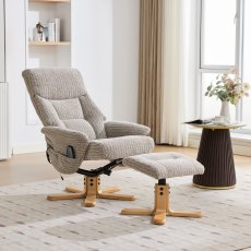 Normandy Chair & Stool Set with Heat Massage in Wheat Fabric