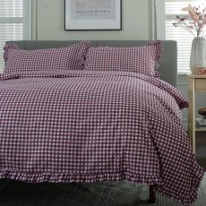 The Lyndon Company Gingham Frilled Burgundy Duvet Set The Lyndon Company Gingham Frilled Burgundy Duvet Set