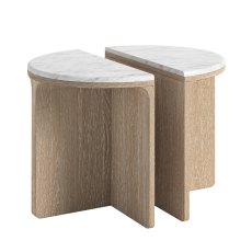 Portobello Half Moon Nest Of Tables With Travertine Tops