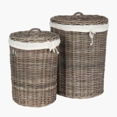 Pacific Grey Kuba Round Linen Basket