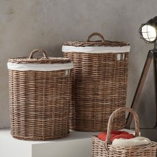 Pacific Grey Kuba Round Linen Basket