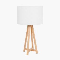 Pacific Whitby Natural Wood Base Table Lamp & Lino White Shade