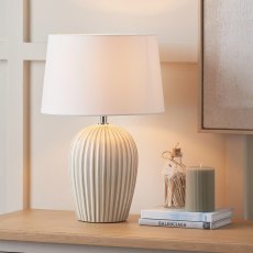 Pacific Cannes Sage And White Stripe Ceramic Table Lamp
