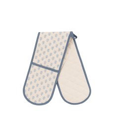 Gallery Direct Fleur Floral Stamp Double Oven Glove Blue