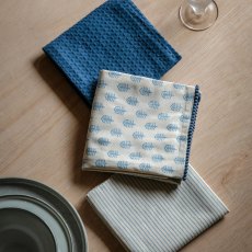 Gallery Direct Fleur Floral Stamp 3 Pack Tea Towels Blue